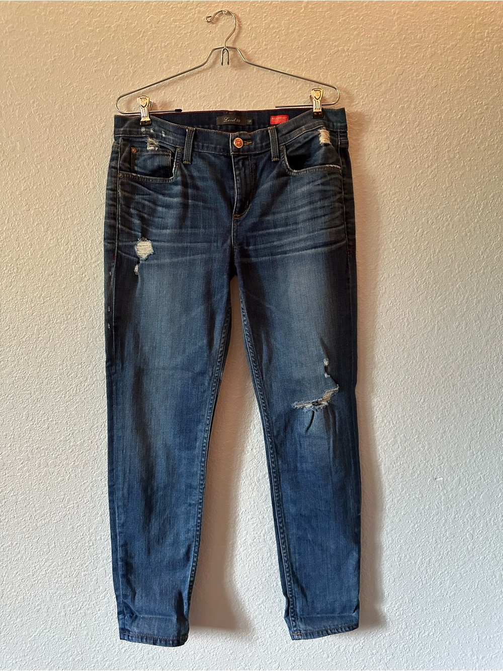 Level 99 // Dark Blue Straight Leg Distressed Jeans